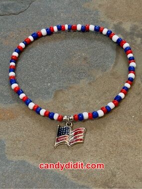 NWT Candy Did It! Handmade Red White & Blue  Beaded American Stretch Anklet